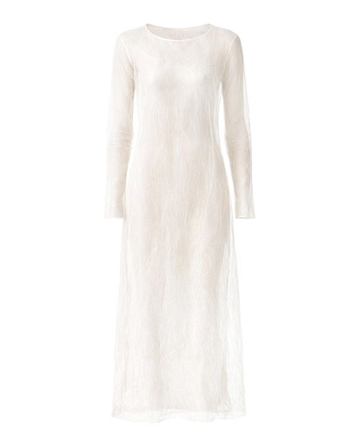 Chan Luu White Ghost Crinkle Mesh Overlay Maxi Dress