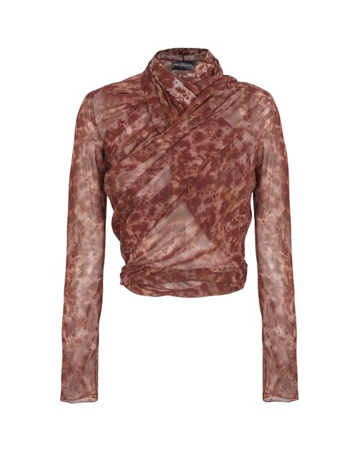 Cortana Red Meena Flowy Silk Wrap Jacket