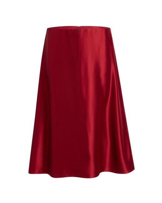 Khaite Red Nania Mid-Rise Silk-Twill Knee-Length Skirt