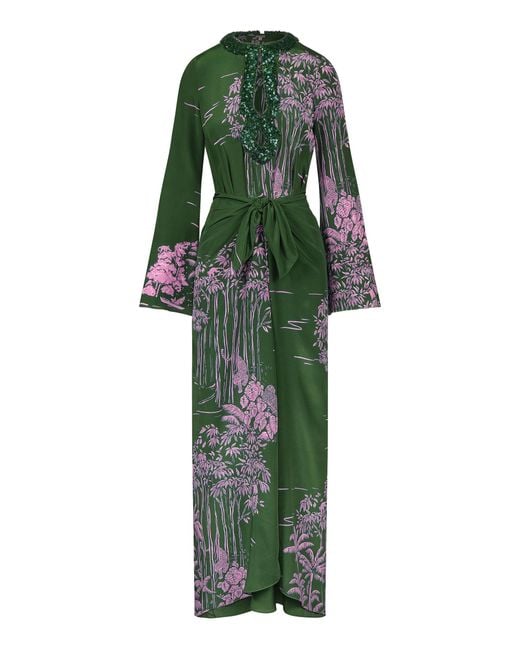Johanna Ortiz Green Modern Landscape Silk Tunic Dress