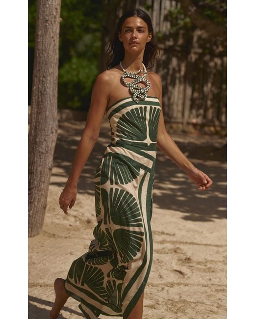 Johanna Ortiz Green Ancient Peru Strapless Cotton Maxi Dress