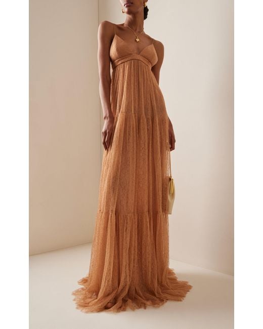 Michael Kors Natural Tiered Lace Gown