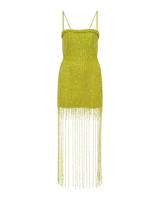 Rachel Gilbert Yellow Presley Beaded Tulle Midi Dress
