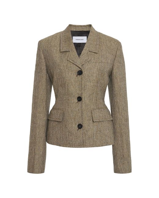 Ferragamo Green Tailored Linen Single-Breasted Blazer