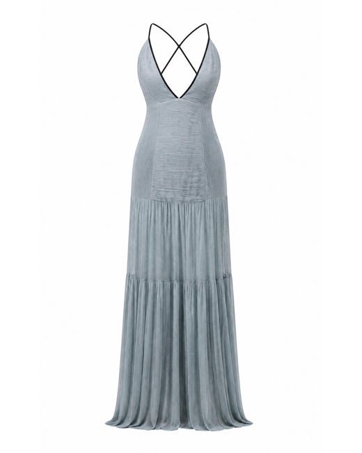 Sleeping with Jacques Blue Gemma Pleated Silk Chiffon Maxi Dress