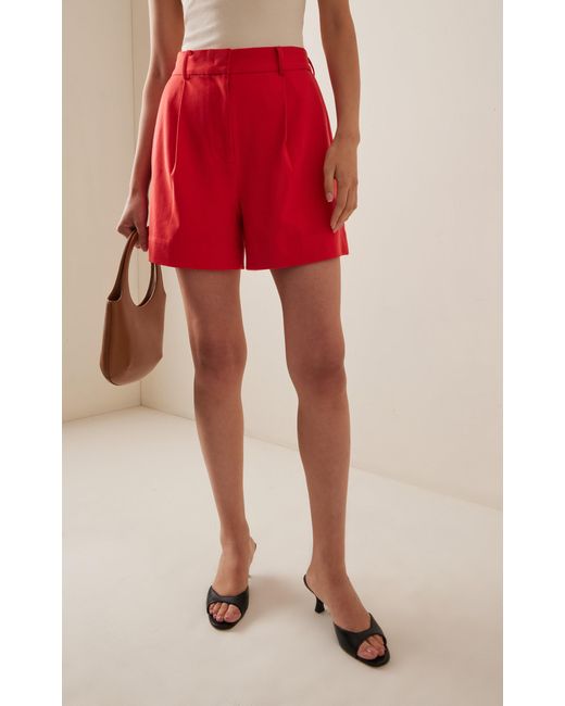 Staud Red Heather Pleated Crepe Shorts