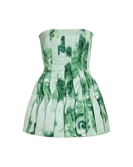 Emilia Wickstead Green Skylar Pleated Duchess Mini Dress