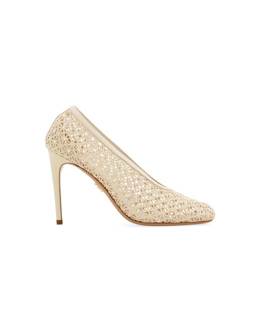 Ferragamo White Sol Woven Leather Pumps