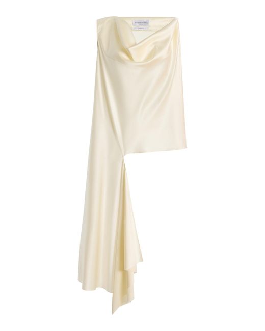 Brandon Maxwell White Axel Asymmetrical Draped Silk Stretch Charmeuse Top
