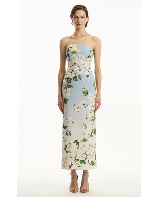 Oscar de la Renta Blue Ombré Embroidered Silk Gown