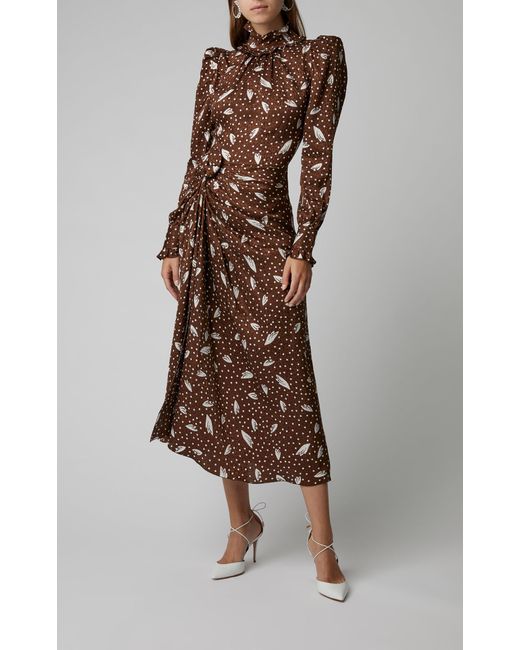Alessandra Rich Polka Dot Silk Dress in Brown | Lyst