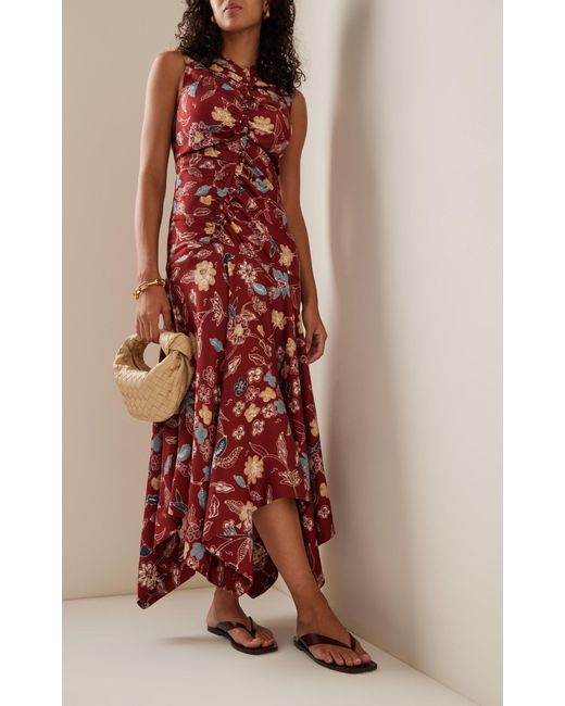 Ulla Johnson Alma Floral Silk Dress in Red | Lyst