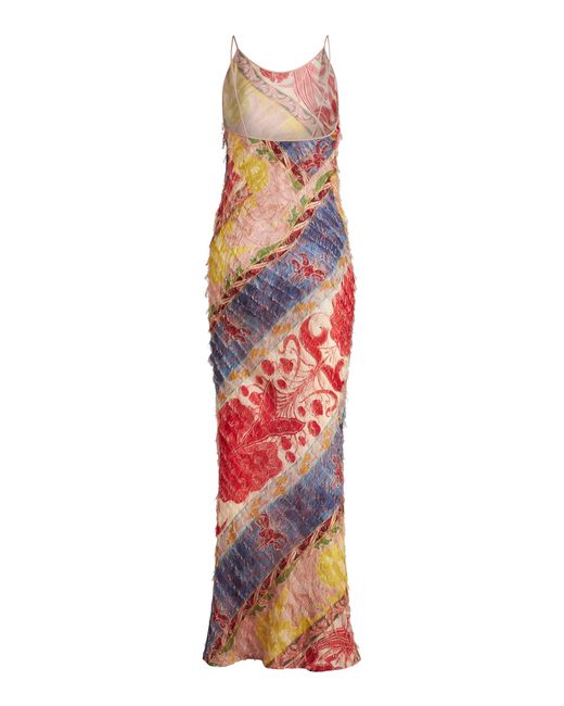 Etro Red Wefted Woven Maxi Slip Dress