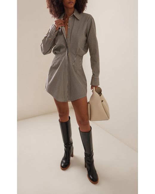 Brandon Maxwell Gray The Vera Striped Linen-silk Mini Shirt Dress