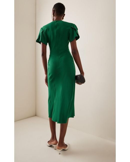 Victoria Beckham Green Gathered Wool-blend Midi Dress