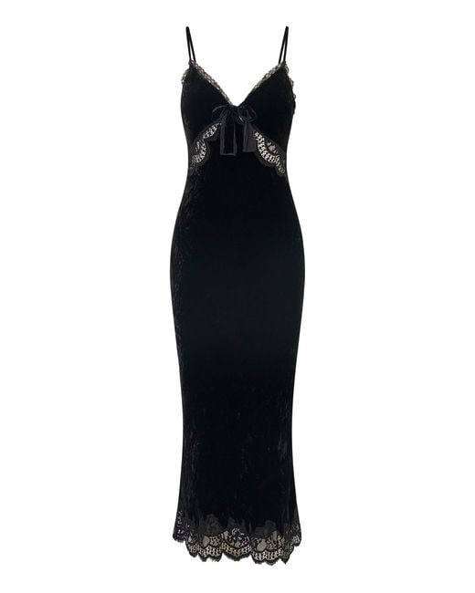 LoveShackFancy Black Solania Crushed Velvet Maxi Dress