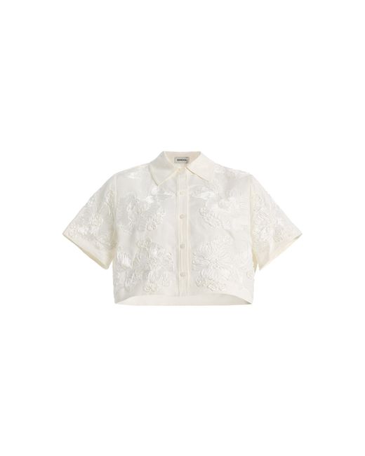 Jonathan Simkhai White Callie Embroidered Linen-Blend Shirt