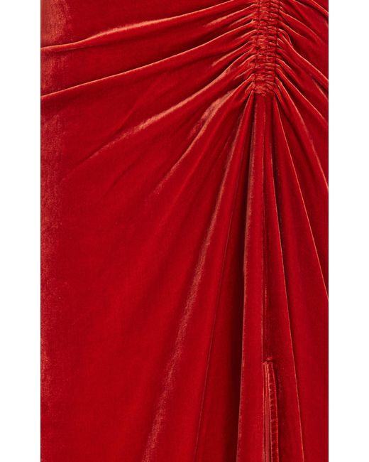 Ulla Johnson Red Cornelia Ruched Velvet Midi Dress