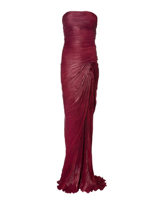 Marmar Halim Red Hand-Pleated Satin Gown
