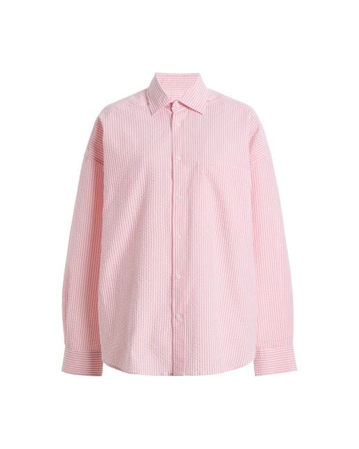 With Nothing Underneath Pink Exclusive The Weekend Striped Cotton Seersucker Shirt