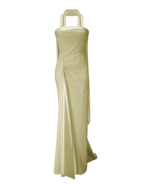 Marmar Halim Green Strapless Crepe Maxi Dress With Scarf
