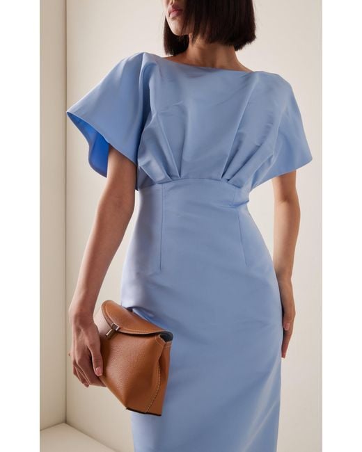 Carolina Herrera Blue Exclusive Pleated Silk-taffeta Midi Dress