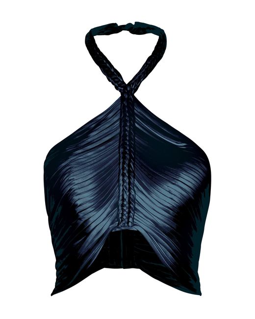 ANDRES OTALORA Blue Icono Fringed Silk Crop Top
