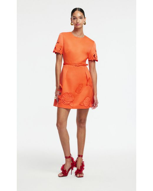 LEO LIN Orange Aurelie Appliquéd Mini Dress