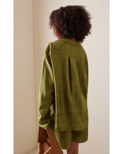 Totême  Green Monogram-printed Silk Pj Shirt