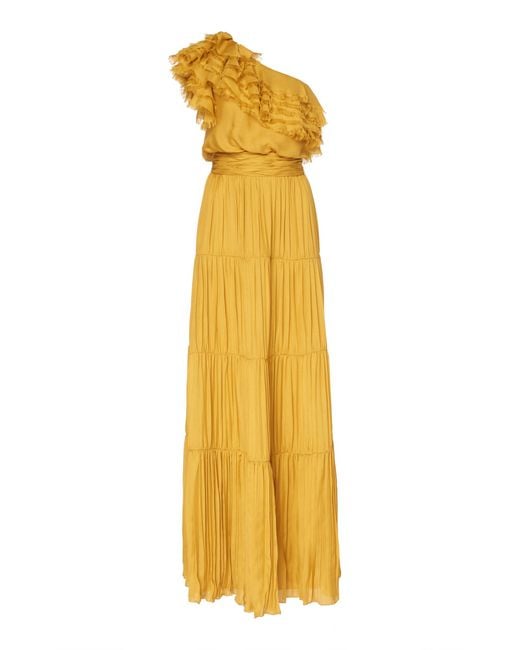 Johanna Ortiz Yellow Daydream One-shoulder Silk Gown