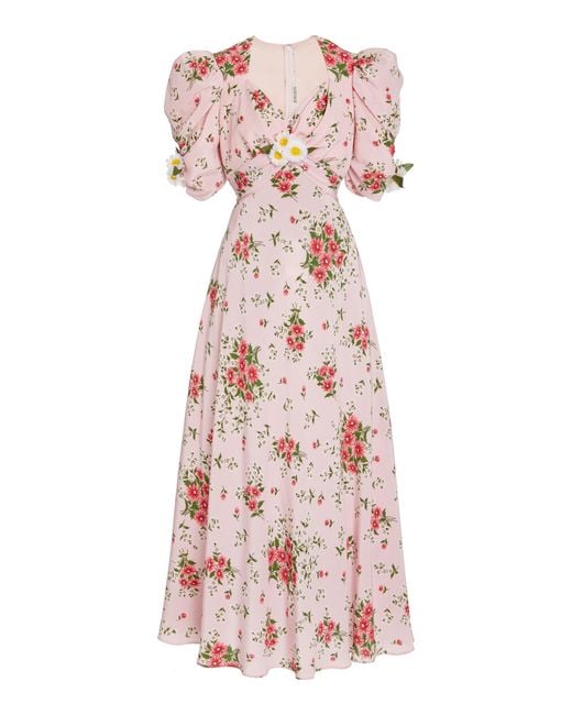 Rodarte Pink Daisy-printed Silk Dress