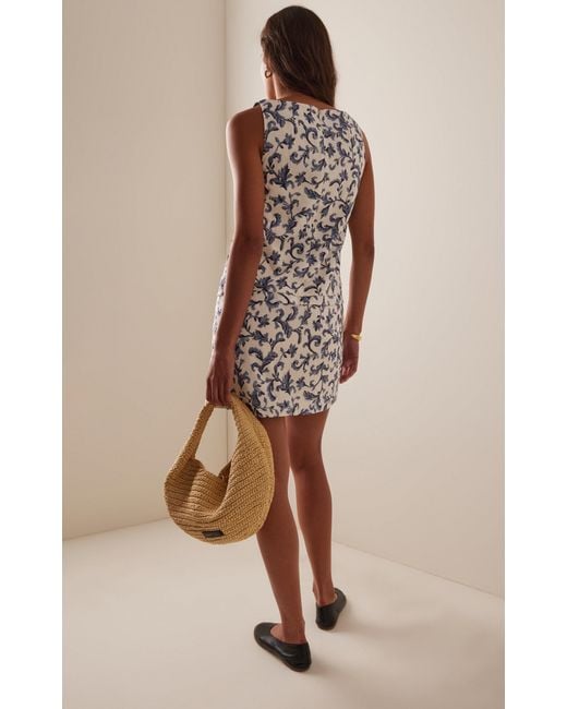 Posse White Rue Baroque-Print Linen-Silk Mini Shift Dress