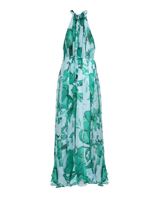 Francesca Miranda Blue Ivy-Printed Silk Gown
