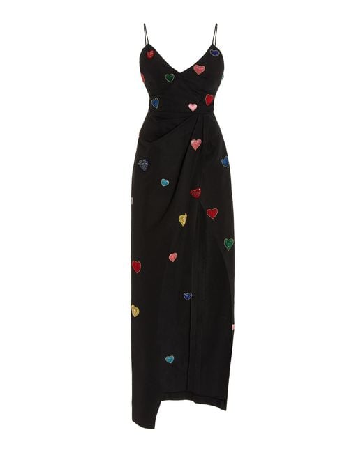 Carolina Herrera Black Heart-embellished Cotton-blend Maxi Wrap Dress