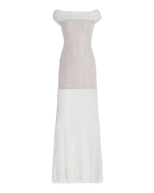 Self-Portrait White Off-the-shoulder Beaded Maxi Dress
