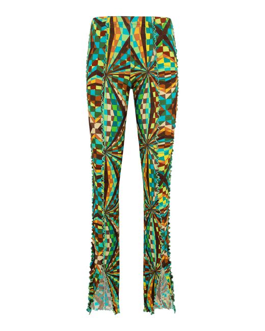 Siedres Green Mult Kaleidoscope Printed Knit Pants W/ Contrast Stitching