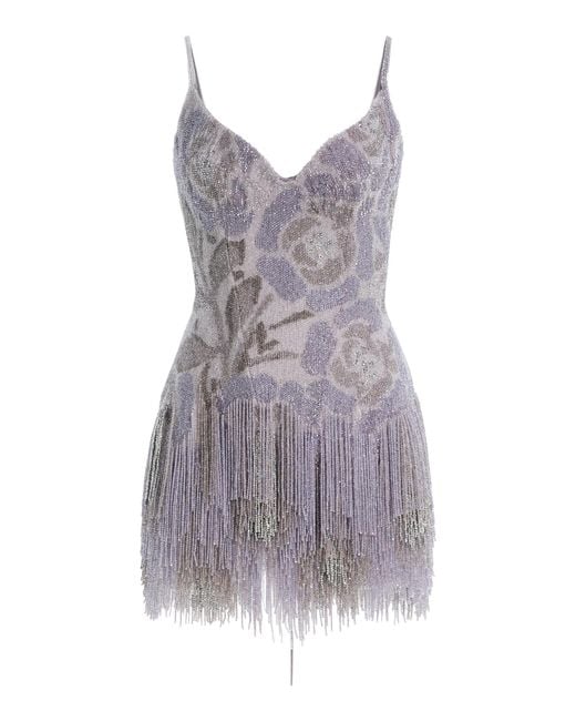Wiederhoeft Purple Embellished Satin Mini Dress