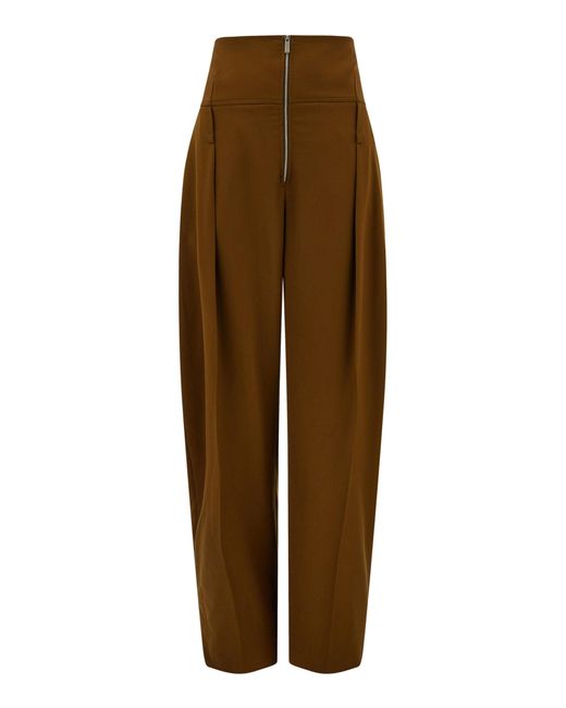 Ferragamo Brown Pleated Wool-Cashmere Trousers
