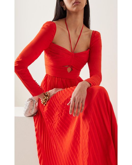 Self-Portrait Cutout Stretch-crepe Midi Dress in Red | Lyst