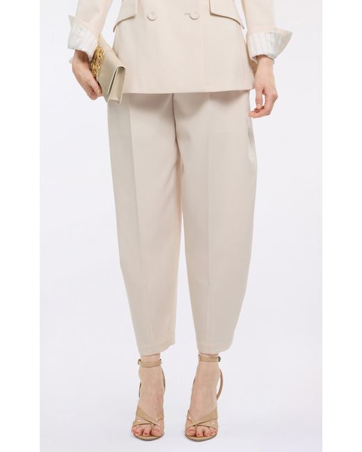 Elie Saab Natural Mid-Rise Pleated Pegged Pants