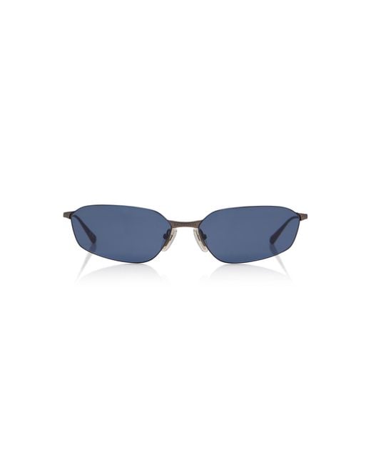 Balenciaga Blue Invisible 2.0 Square-Frame Metal Sunglasses