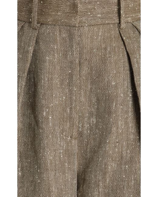 Brandon Maxwell Natural Herringbone Linen-silk Wide-leg Pants