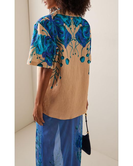 House of Aama Blue Exclusive Camp Printed Silk Twill Shirt