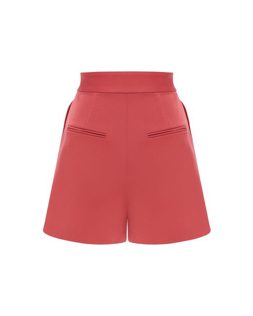 Alex Perry Red High-rise Pleated Satin Crepe Shorts