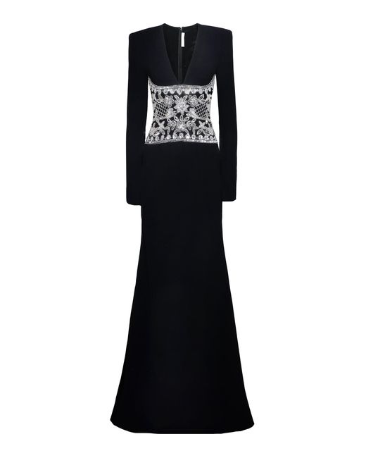 Naeem Khan Black Embroidered Crepe Evening Gown