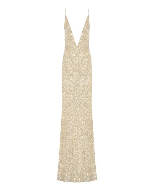 The New Arrivals Ilkyaz Ozel White Claudie Sequin-embellished Maxi Gown