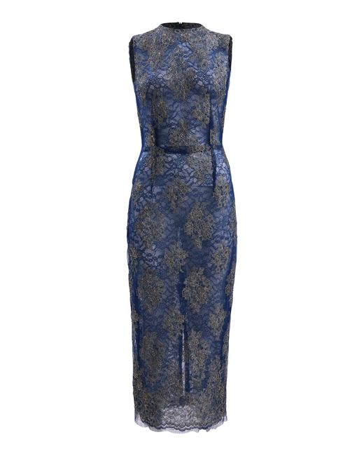Francesca Miranda Blue Estela Midi Lace Dress