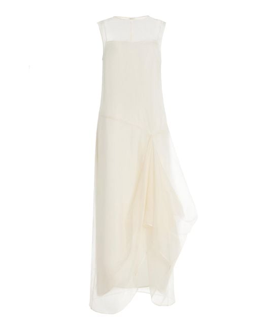 Staud White Viola Silk Midi Dress