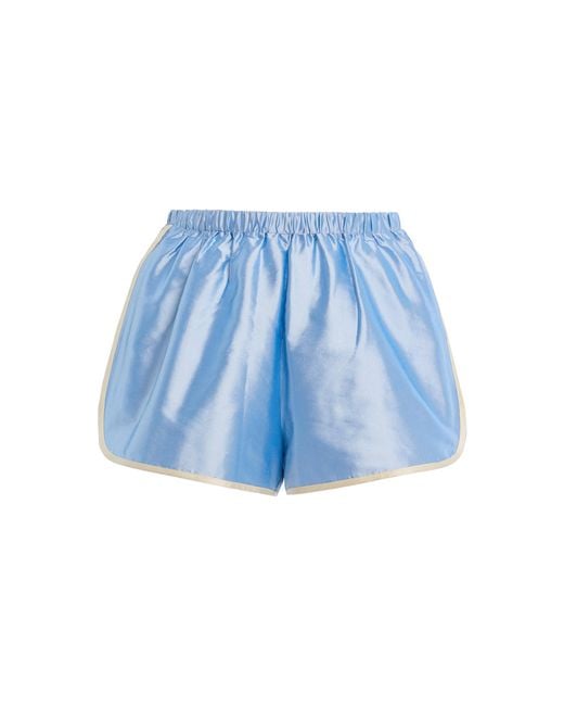 DONNI. Blue Striped Silk Taffeta Mini Shorts