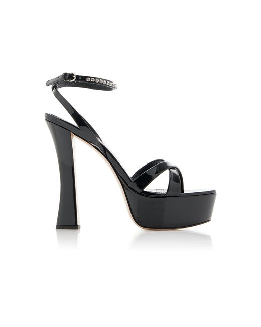 Miu Miu Black Décolleté Crystal-embellished Leather Platform Sandals